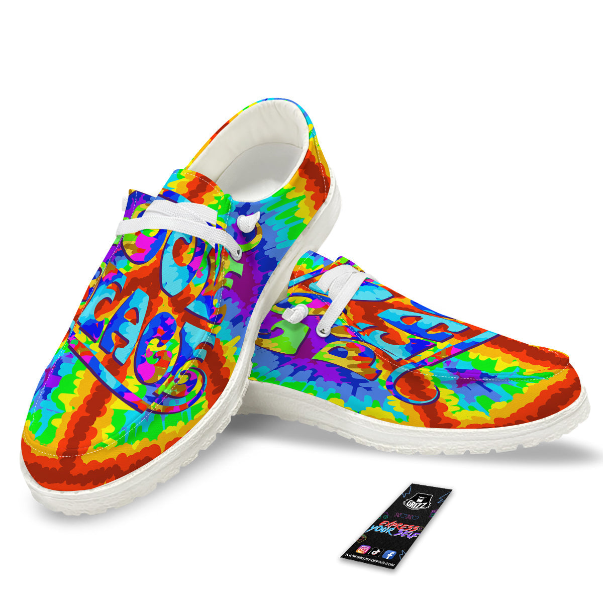 Hippie Symbol Colorful Abstract Print White Loafers-grizzshop