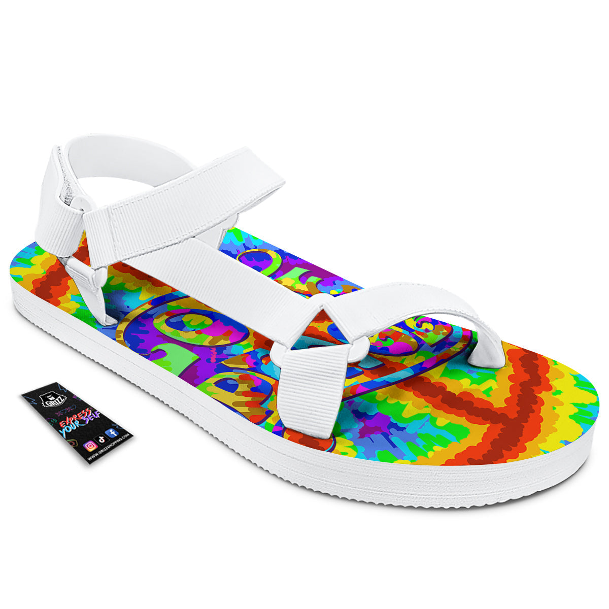 Hippie Symbol Colorful Abstract Print White Open Toe Sandals-grizzshop