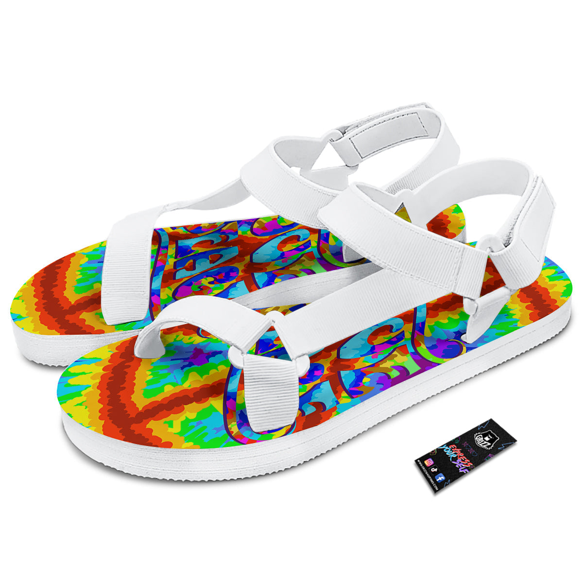 Hippie Symbol Colorful Abstract Print White Open Toe Sandals-grizzshop