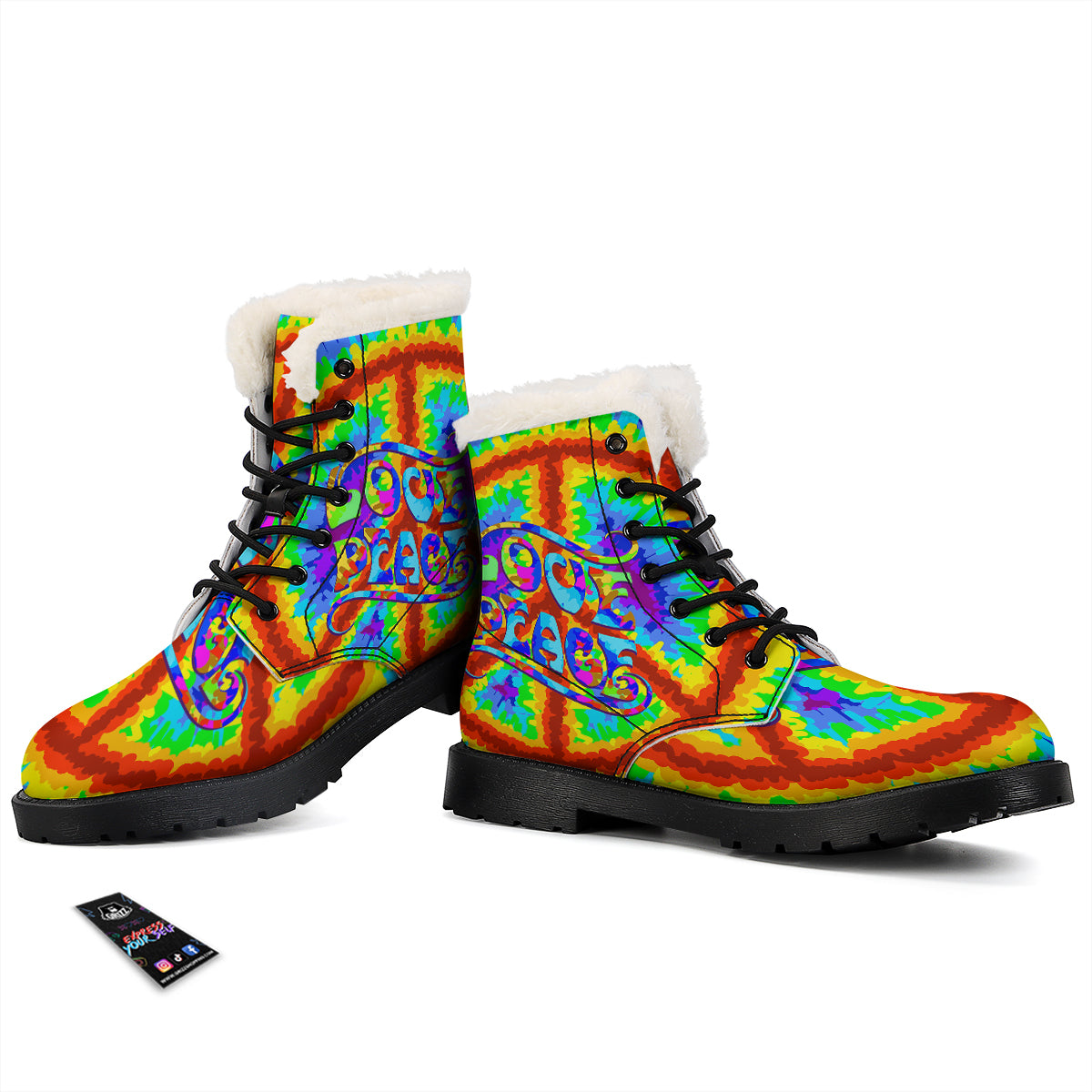 Hippie Symbol Colorful Abstract Print Winter Boots-grizzshop