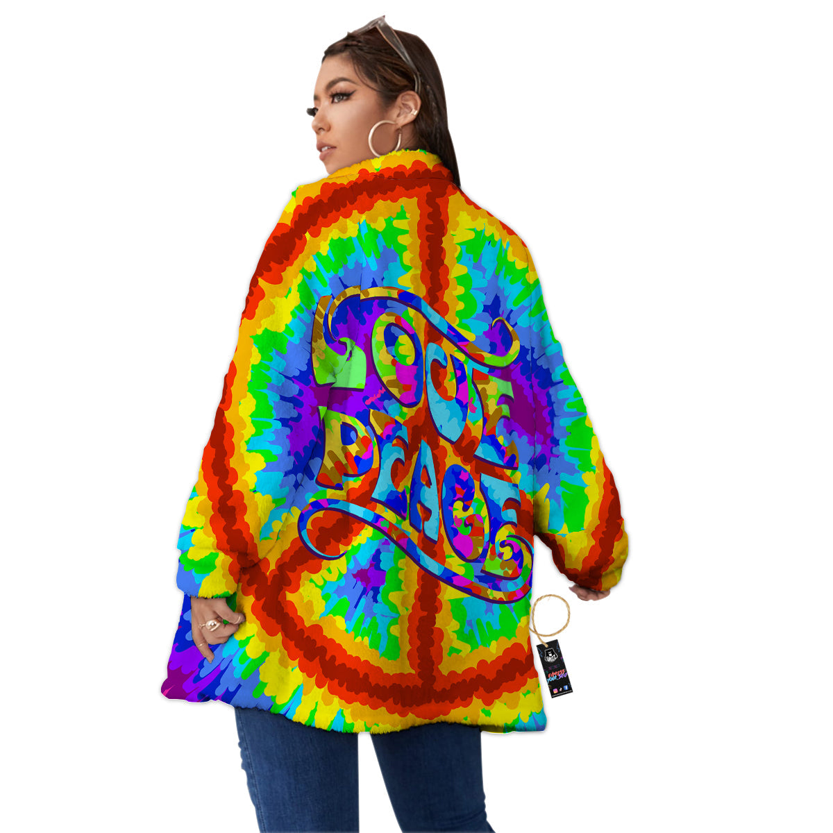 Hippie Symbol Colorful Abstract Print Women's Sherpa Jacket-grizzshop