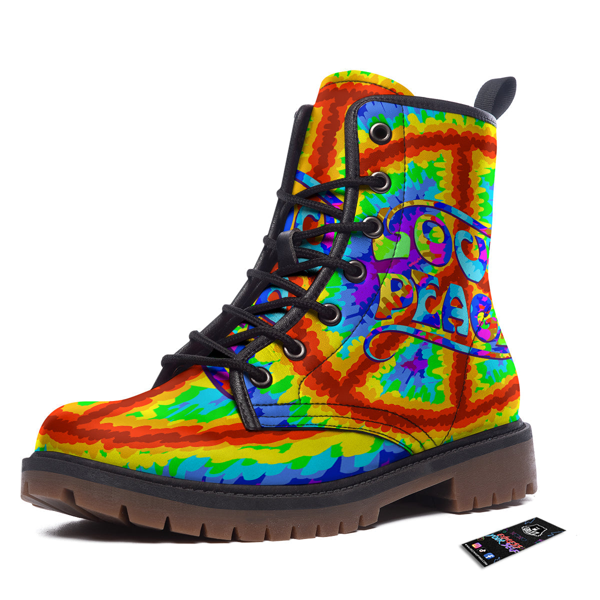 Hippie Symbol Colorful Abstract Print Work Boots-grizzshop