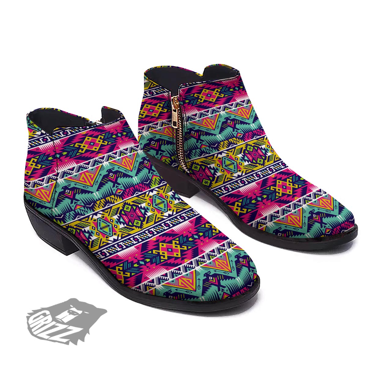 Hippie Tribal Aztec Print Pattern Ankle Boots-grizzshop