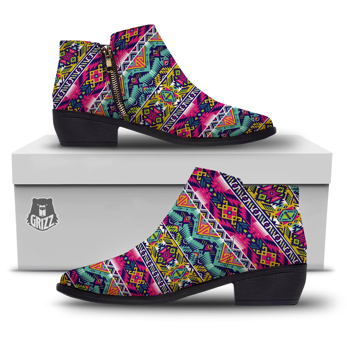 Hippie Tribal Aztec Print Pattern Ankle Boots-grizzshop