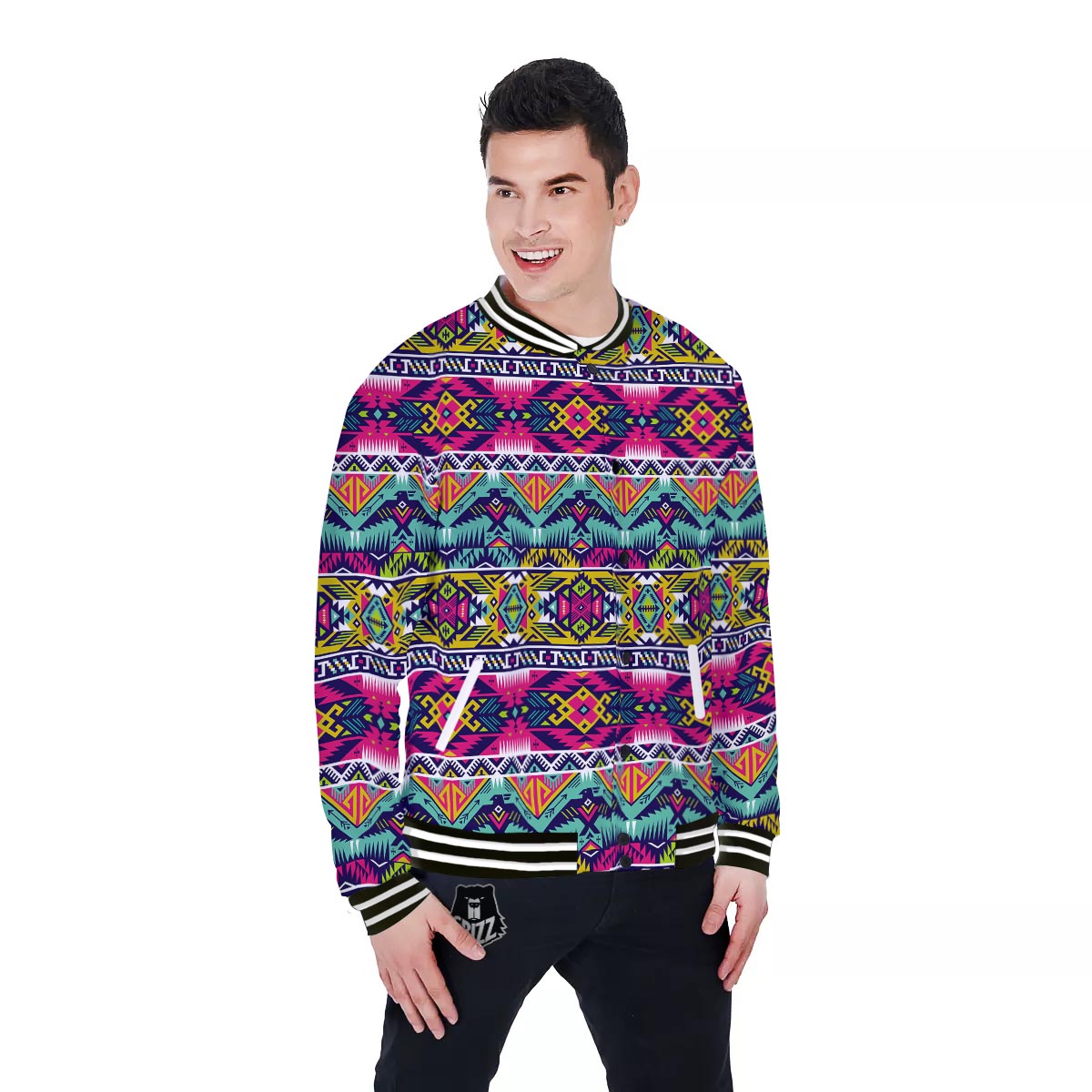 Hippie Tribal Aztec Print Pattern Baseball Jacket-grizzshop