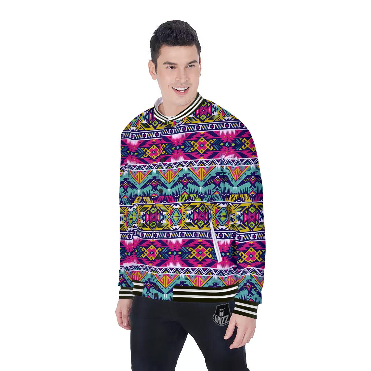 Hippie Tribal Aztec Print Pattern Baseball Jacket-grizzshop
