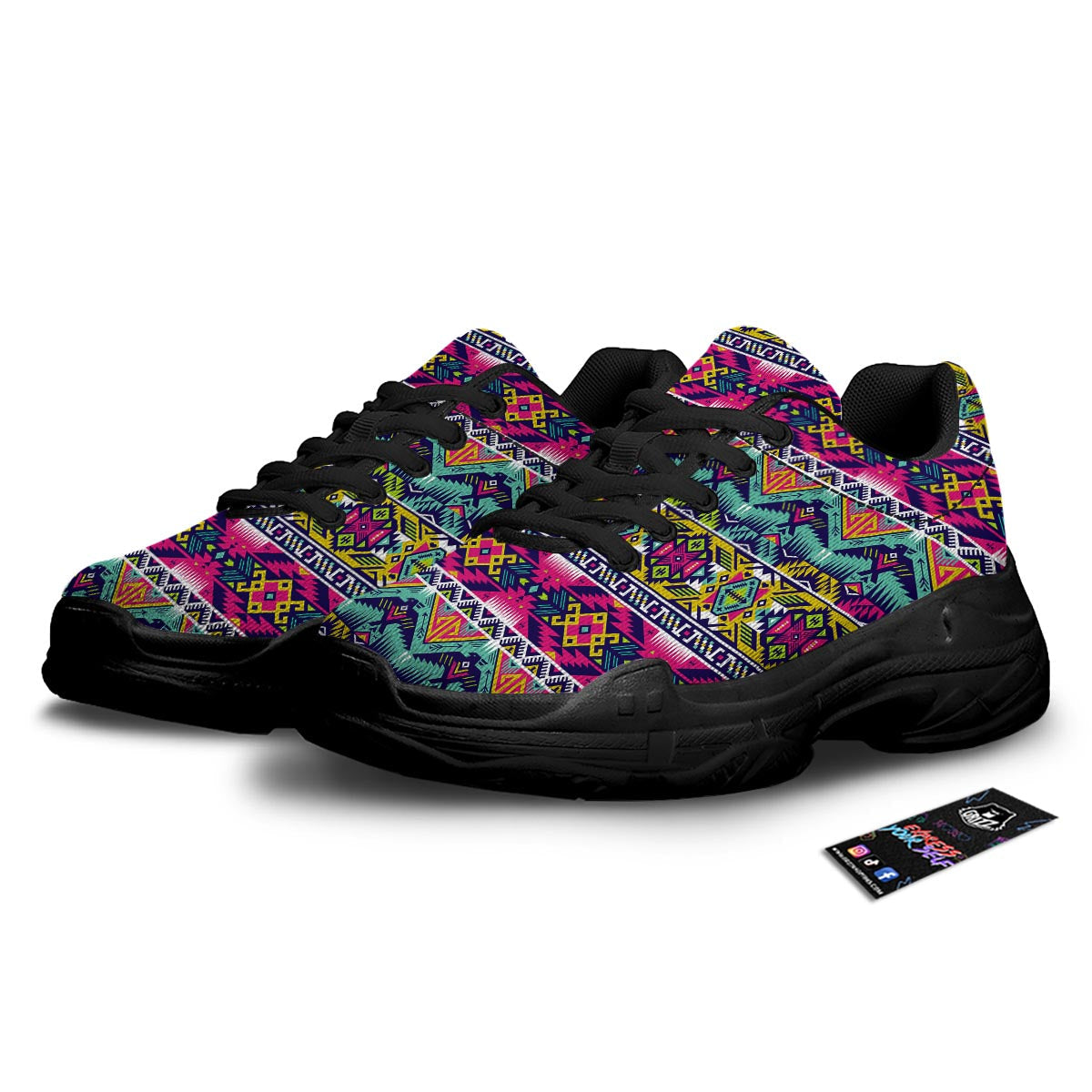 Hippie Tribal Aztec Print Pattern Black Chunky Shoes-grizzshop