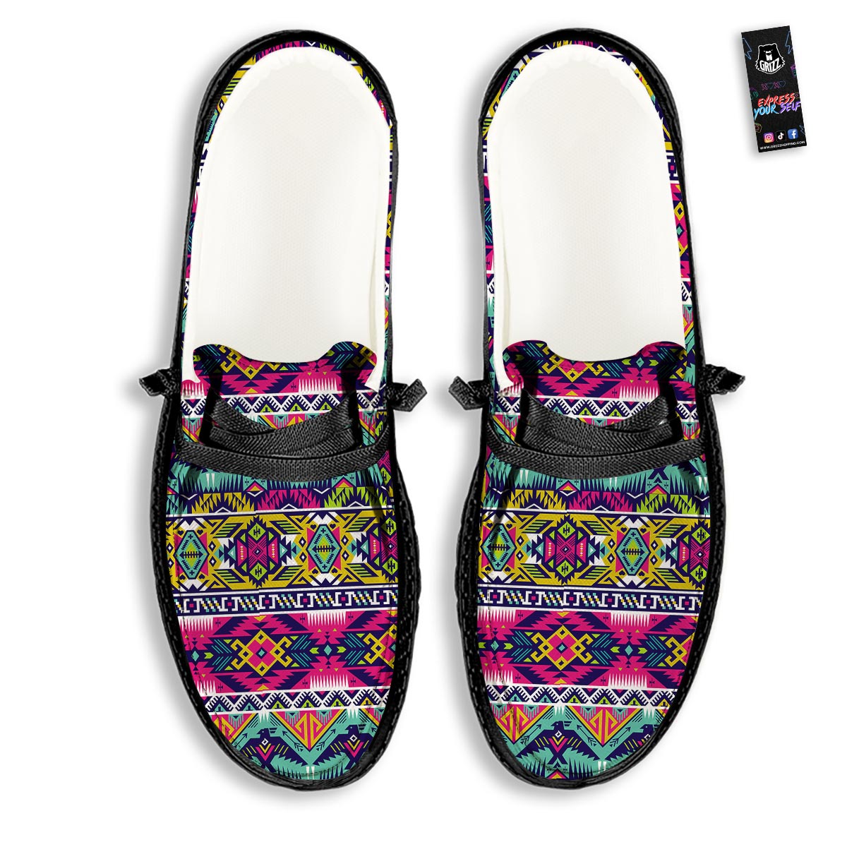 Hippie Tribal Aztec Print Pattern Black Loafers-grizzshop
