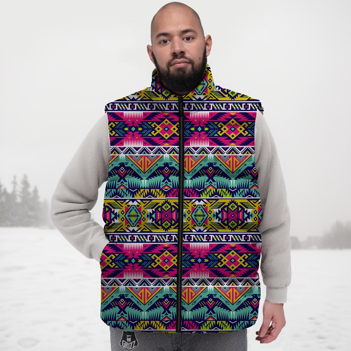 Hippie Tribal Aztec Print Pattern Down Vest