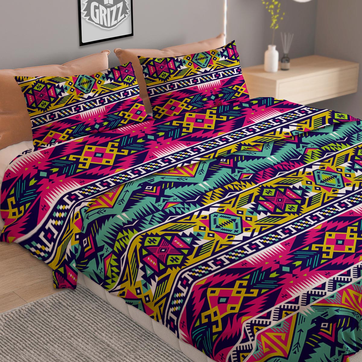 Hippie Tribal Aztec Print Pattern Duvet Cover Bedding Set