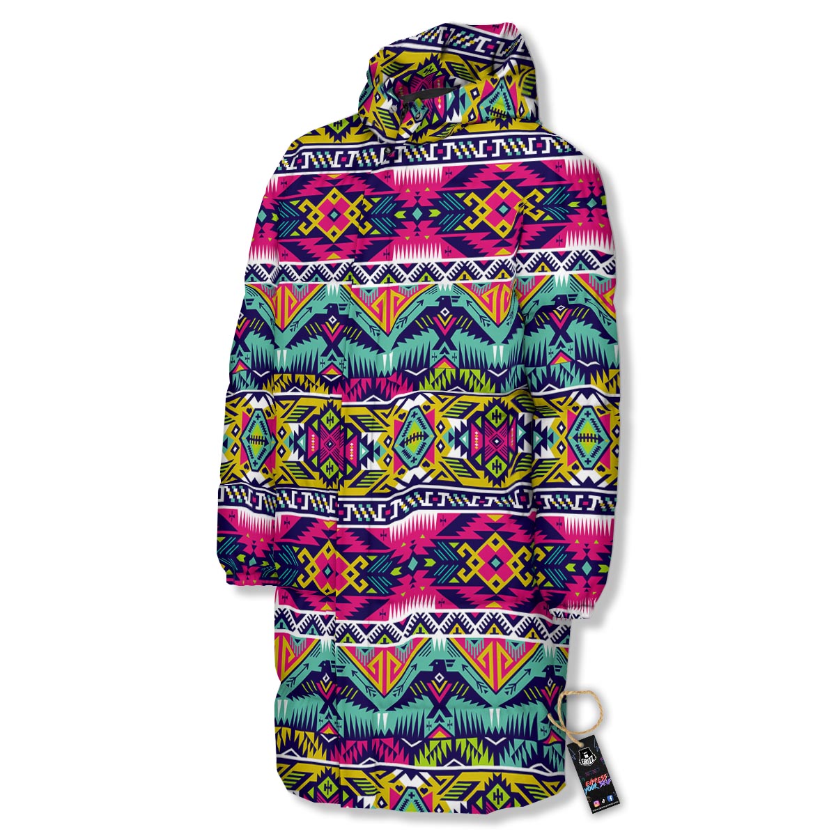 Hippie Tribal Aztec Print Pattern Long Down Jacket-grizzshop