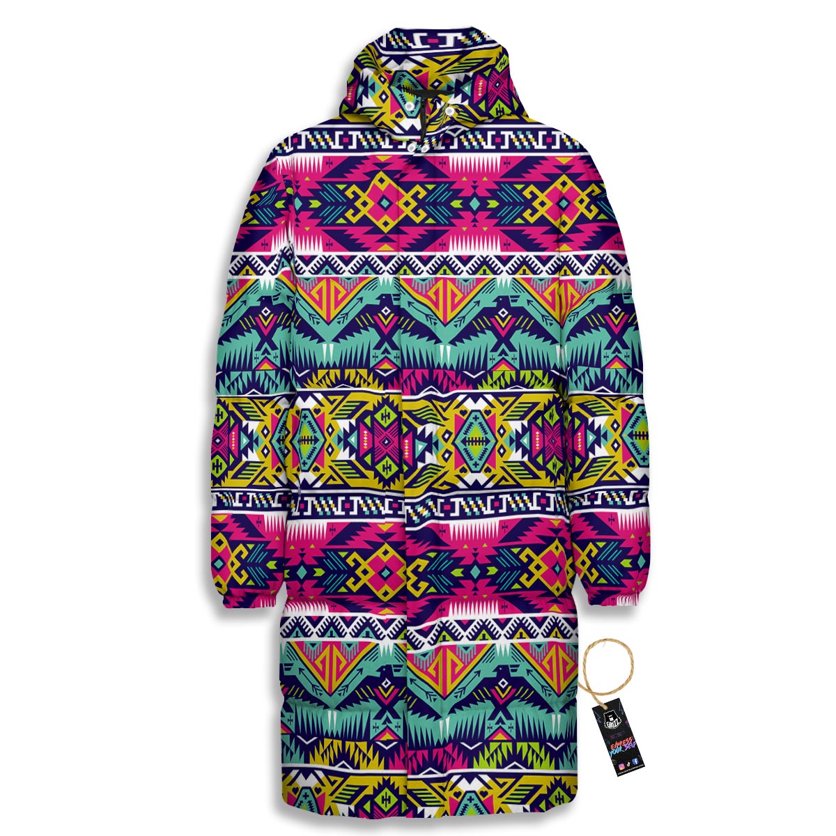 Hippie Tribal Aztec Print Pattern Long Down Jacket-grizzshop