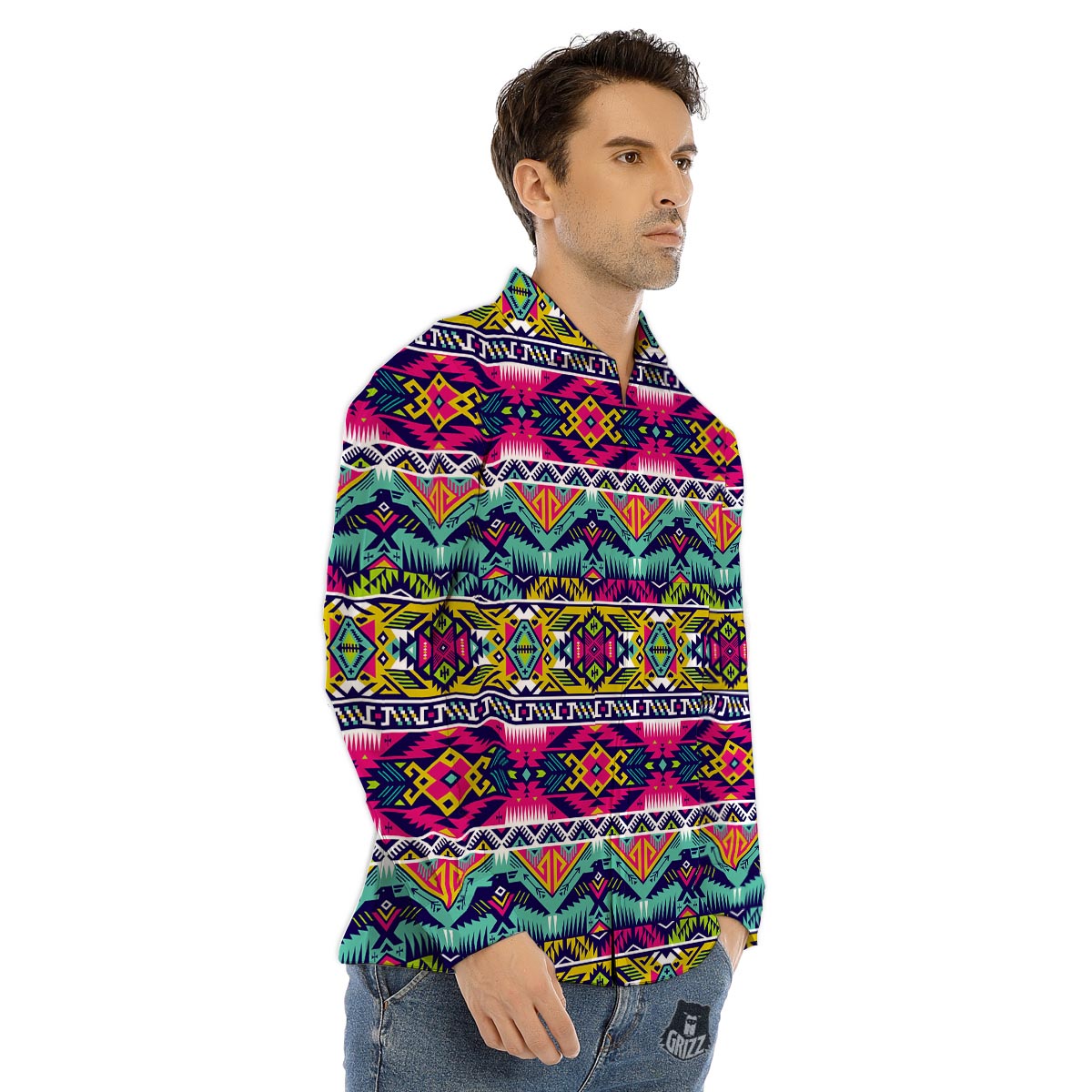 Hippie Tribal Aztec Print Pattern Men's Dress Shirts-grizzshop