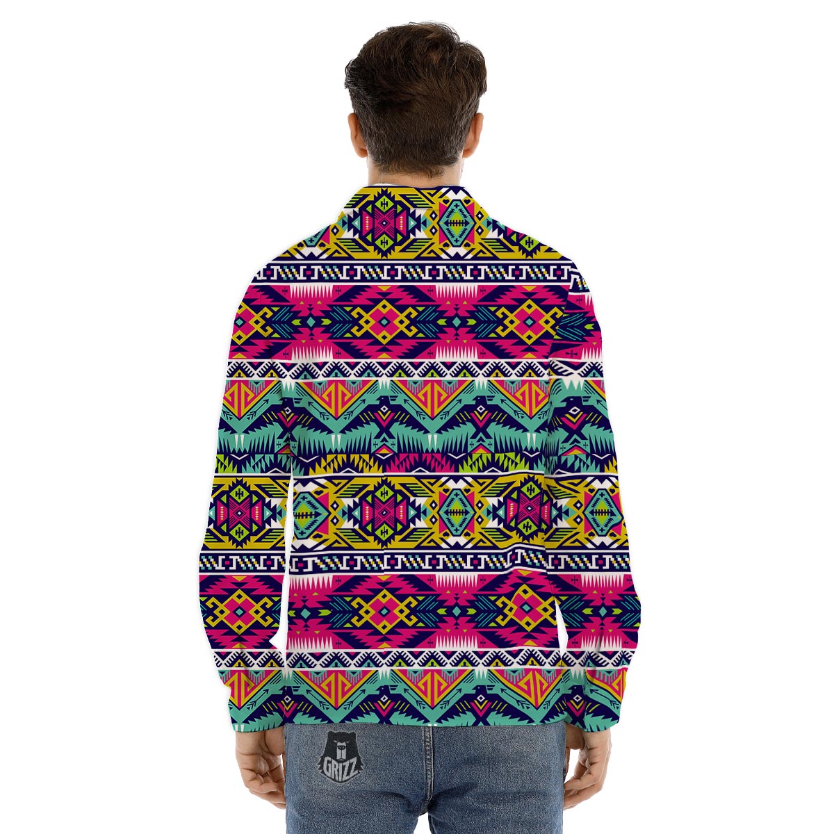 Hippie Tribal Aztec Print Pattern Men's Dress Shirts-grizzshop