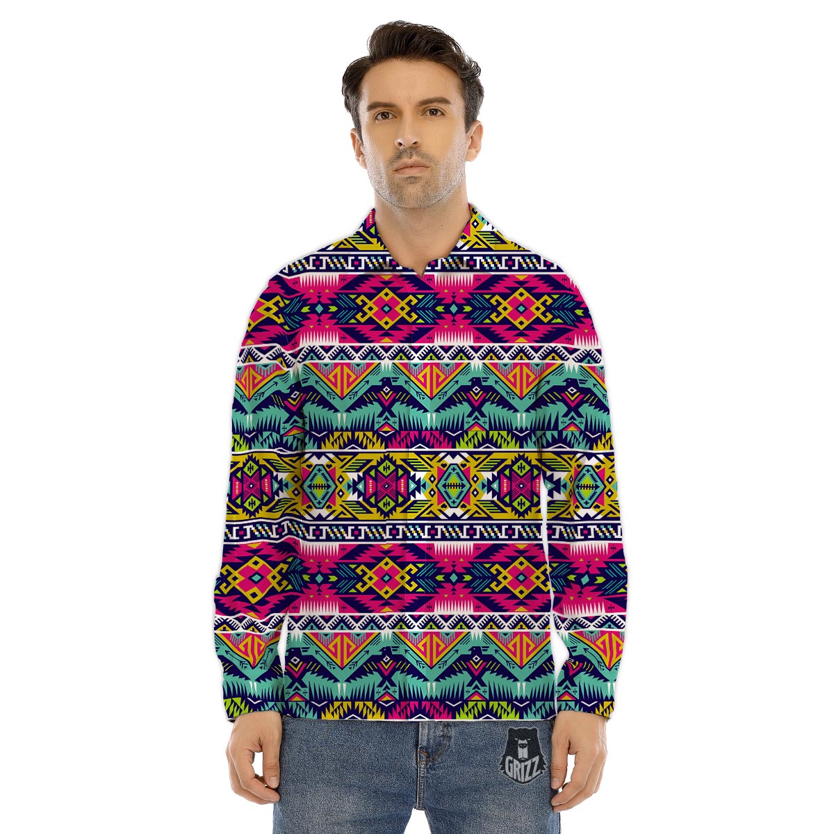 Hippie Tribal Aztec Print Pattern Men's Dress Shirts-grizzshop