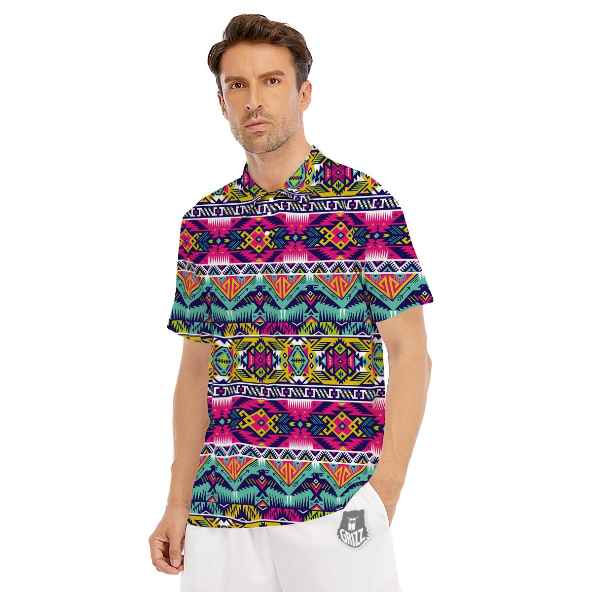 Hippie Tribal Aztec Print Pattern Men's Golf Shirts-grizzshop