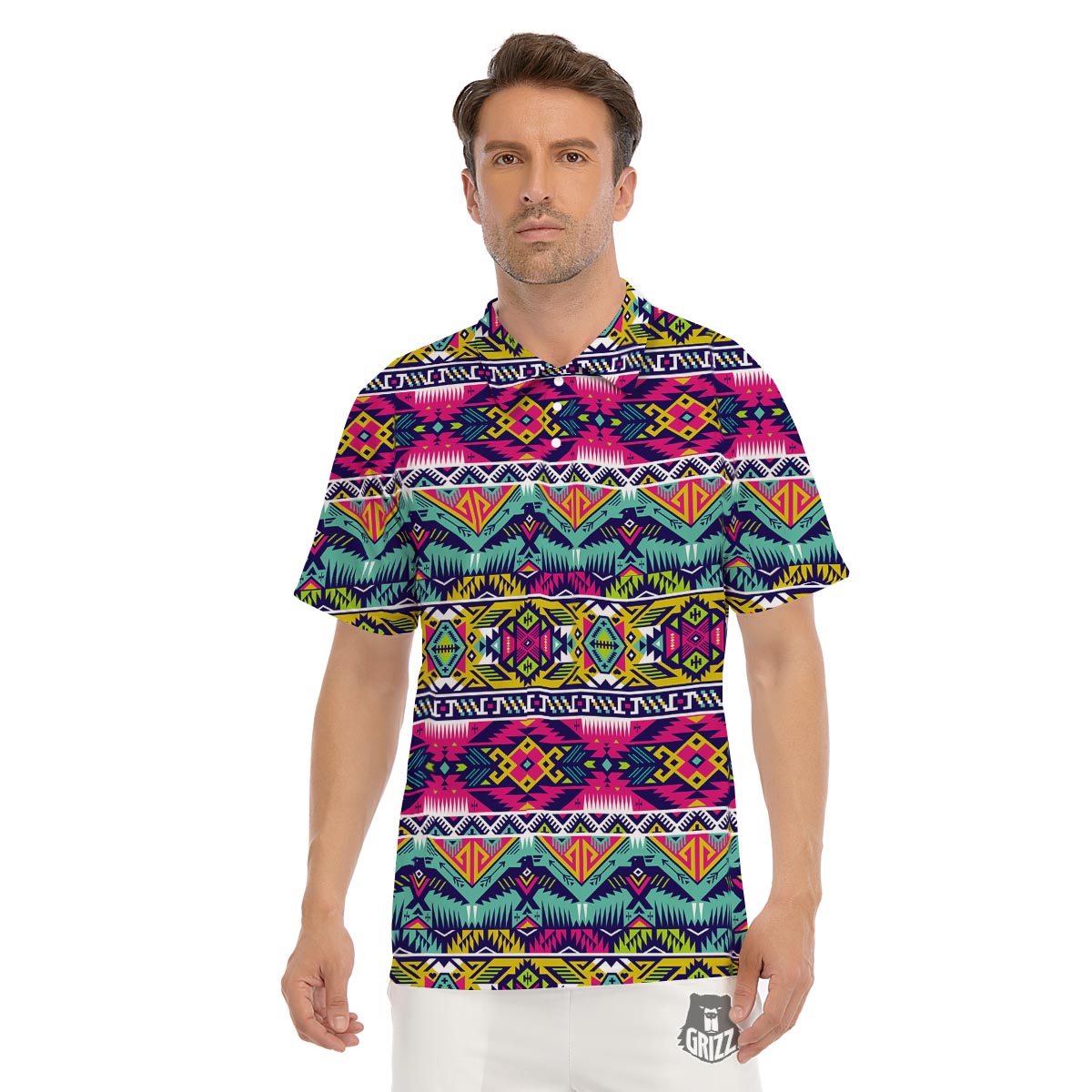 Hippie Tribal Aztec Print Pattern Men's Golf Shirts-grizzshop