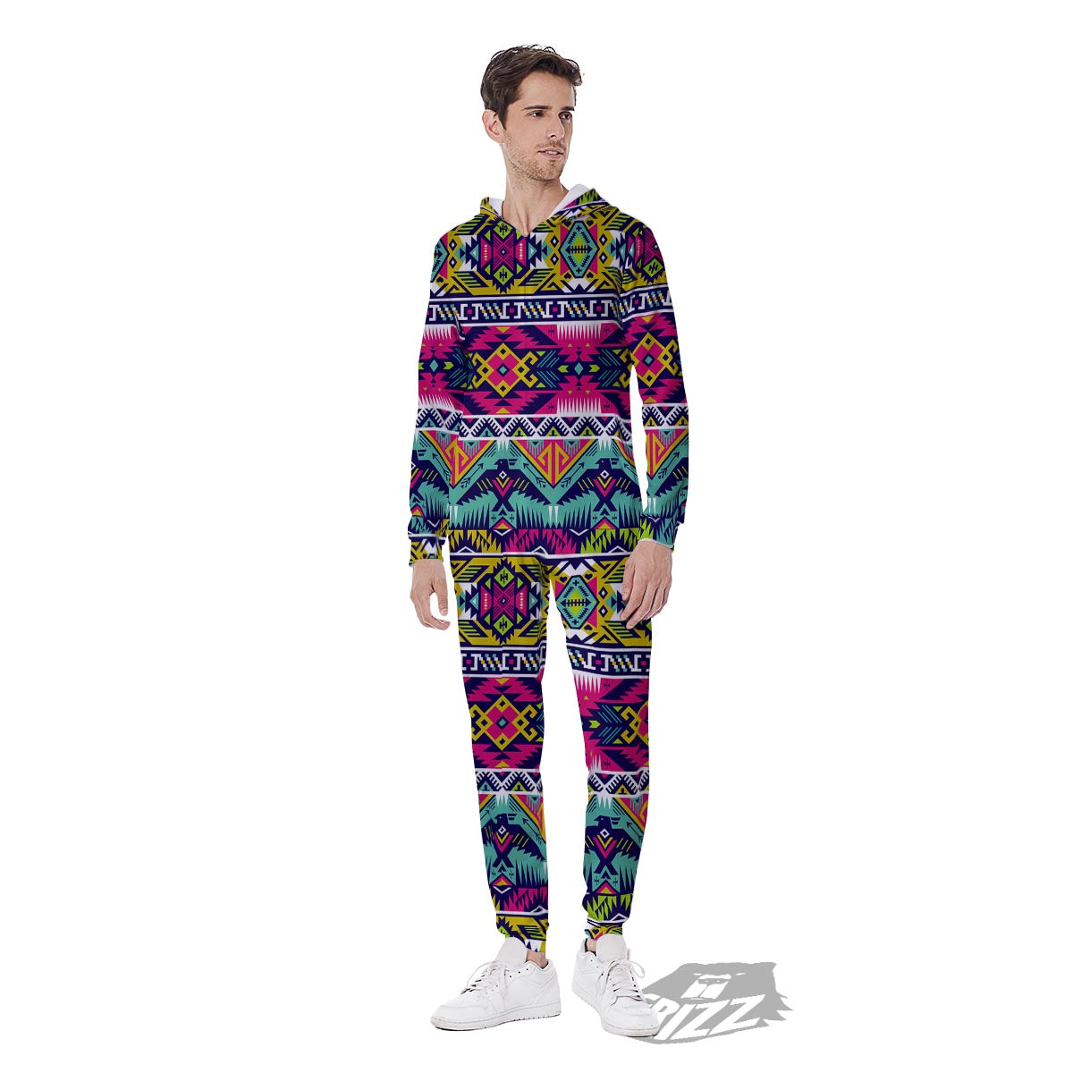 Hippie Tribal Aztec Print Pattern Men's Jumpsuit-grizzshop
