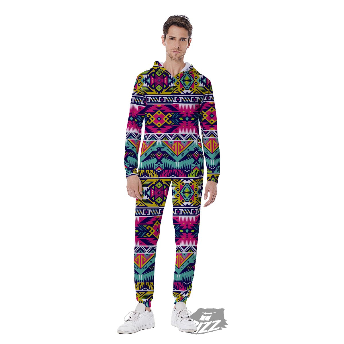 Hippie Tribal Aztec Print Pattern Men's Jumpsuit-grizzshop