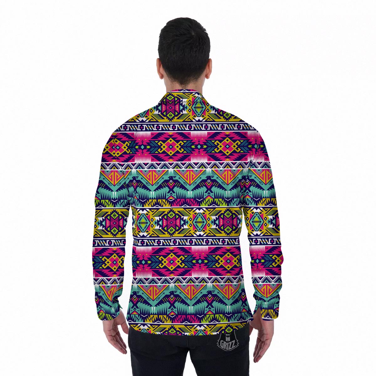 Hippie Tribal Aztec Print Pattern Men's Long Sleeve Shirts-grizzshop