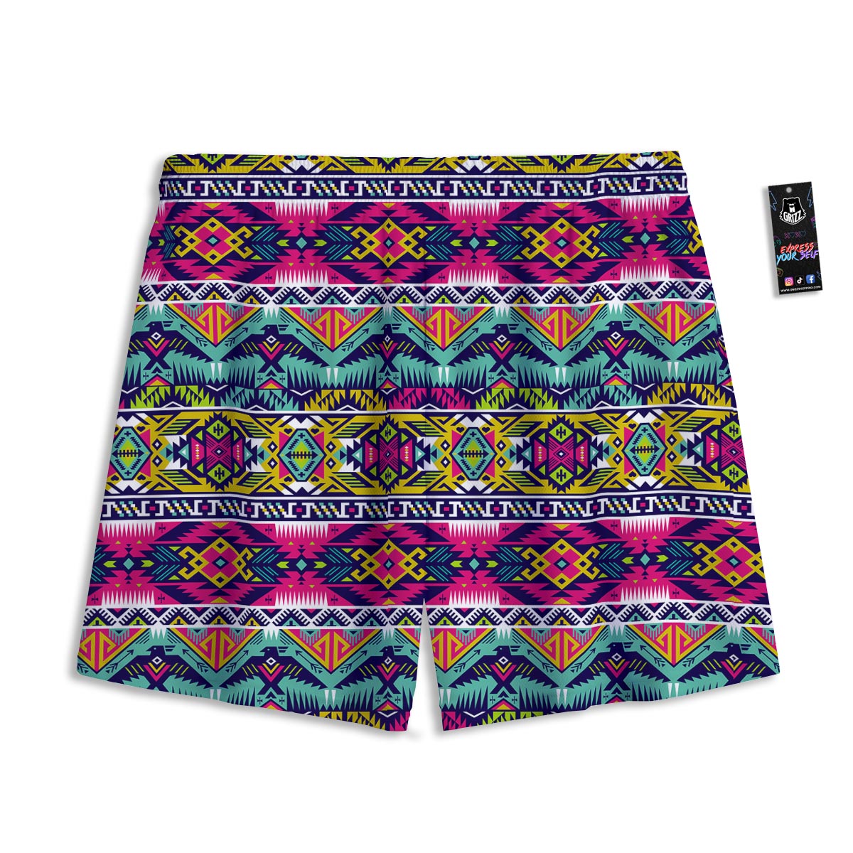 Hippie Tribal Aztec Print Pattern Mesh Shorts