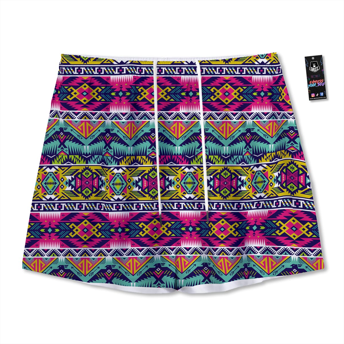 Hippie Tribal Aztec Print Pattern Mesh Shorts
