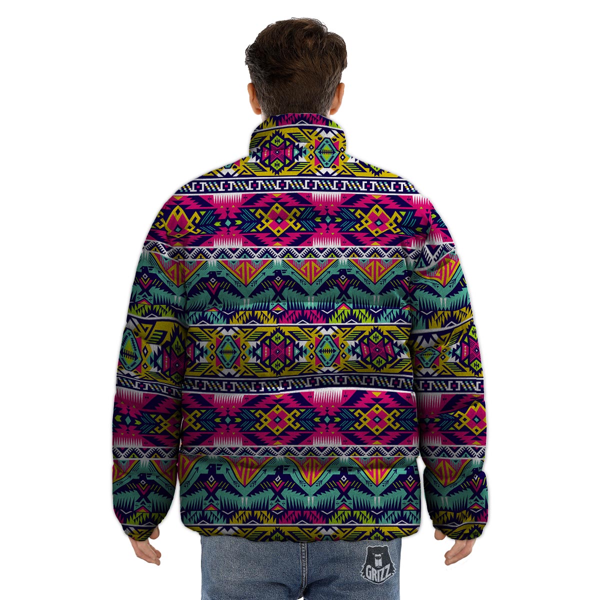 Hippie Tribal Aztec Print Pattern Puffer Jacket-grizzshop