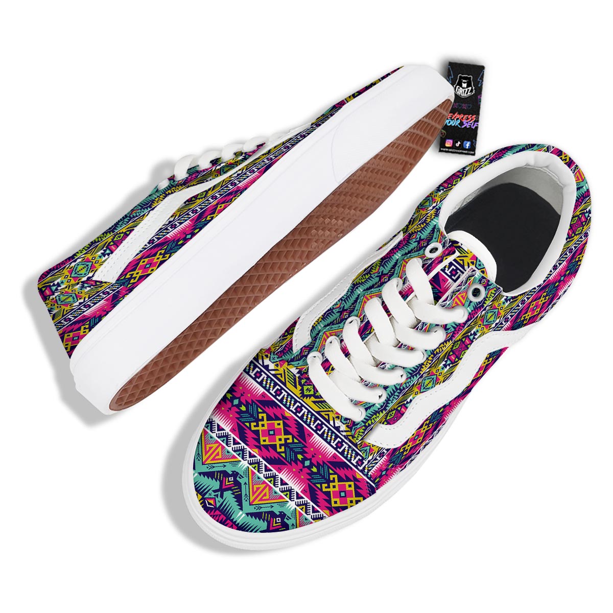 Hippie Tribal Aztec Print Pattern Skate Shoes-grizzshop