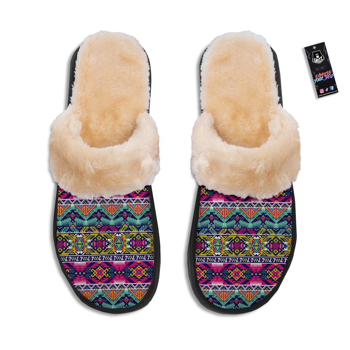 Hippie Tribal Aztec Print Pattern Slippers-grizzshop