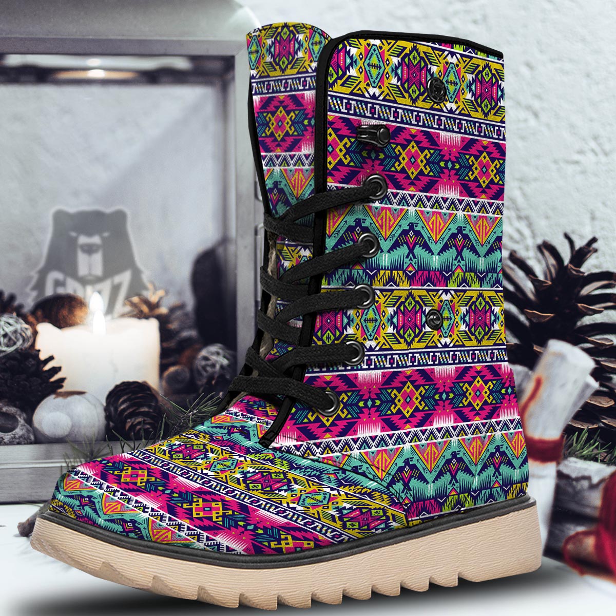 Hippie Tribal Aztec Print Pattern Snow Boots-grizzshop