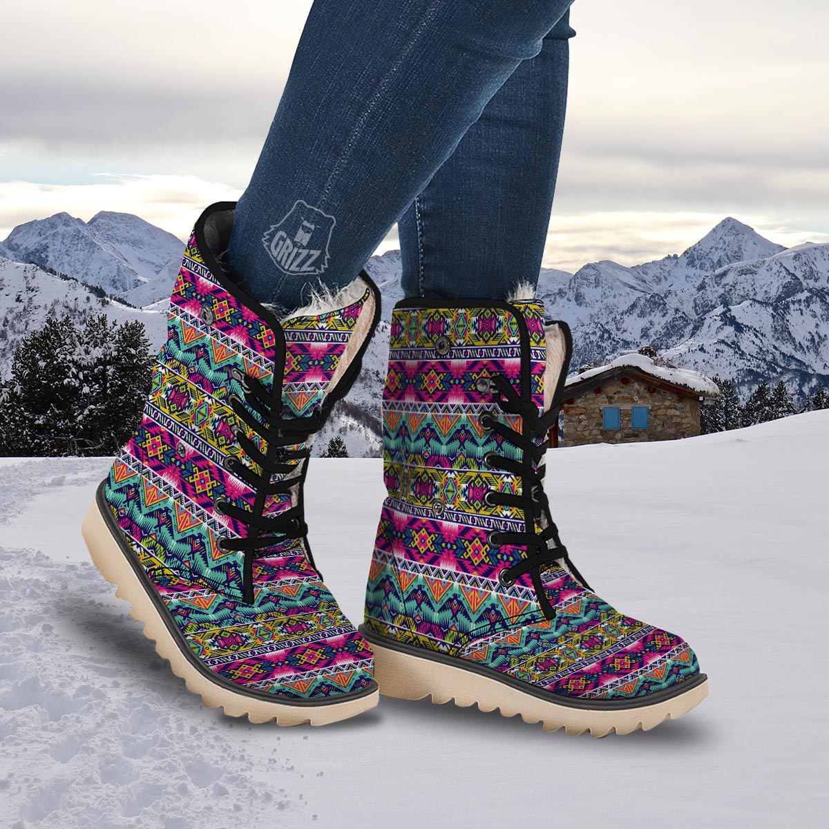 Hippie Tribal Aztec Print Pattern Snow Boots-grizzshop