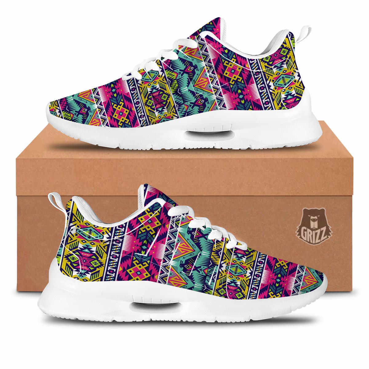 Hippie Tribal Aztec Print Pattern Tennis Shoes-grizzshop