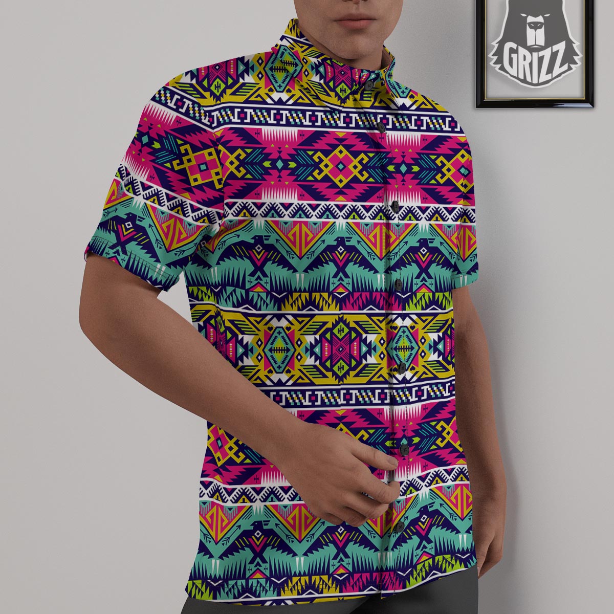 Hippie Tribal Aztec Print Pattern Untucked Shirts-grizzshop