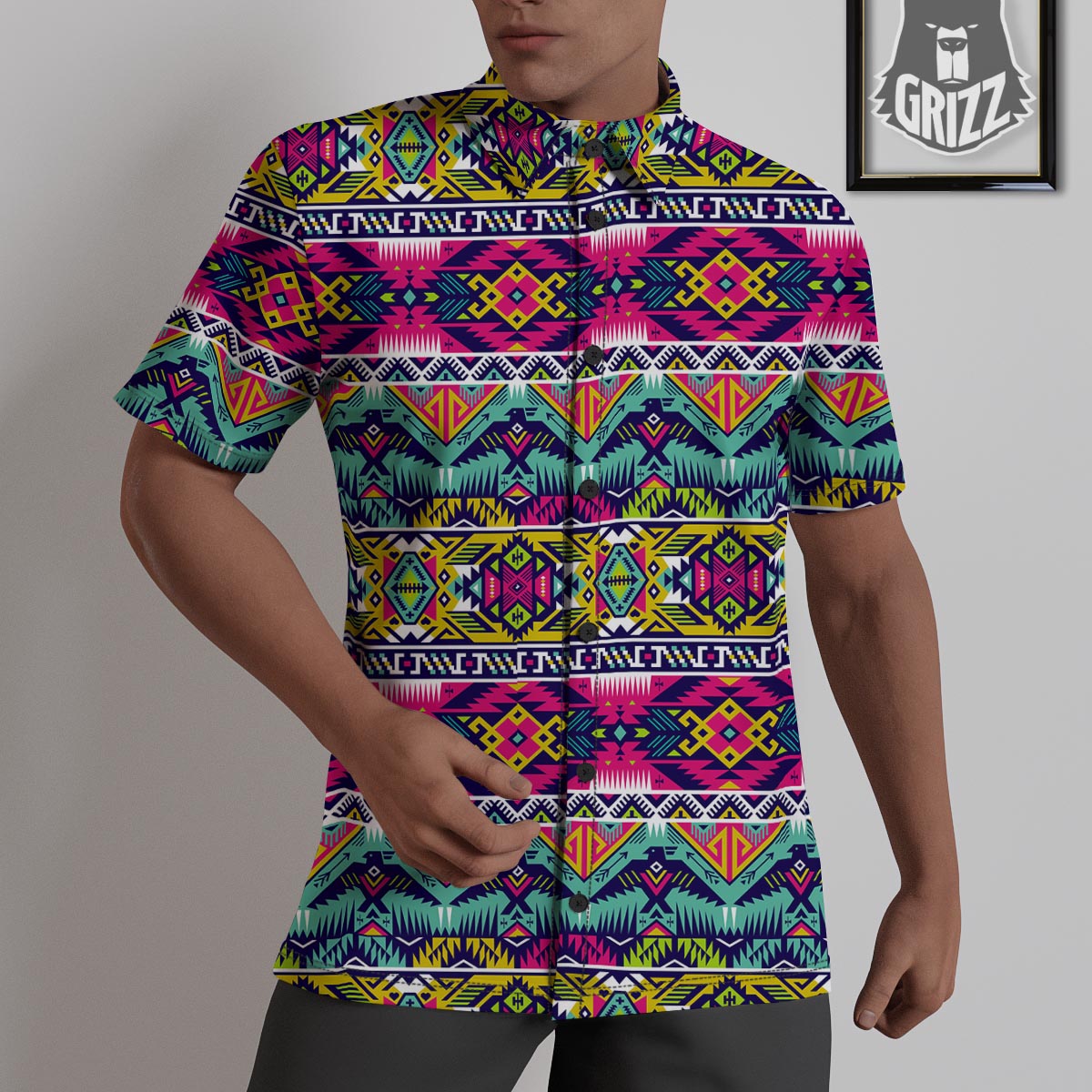Hippie Tribal Aztec Print Pattern Untucked Shirts-grizzshop