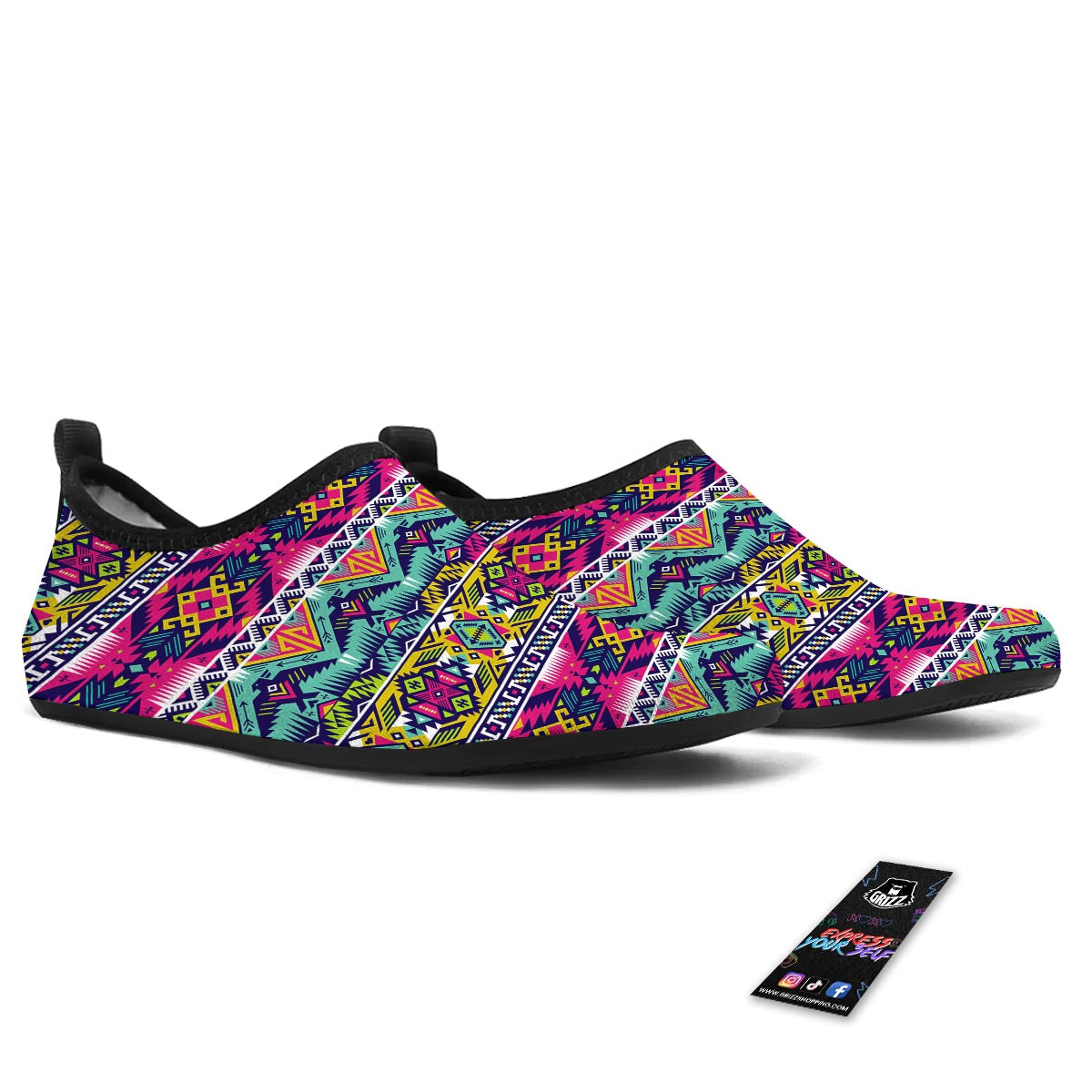 Hippie Tribal Aztec Print Pattern Water Shoes-grizzshop