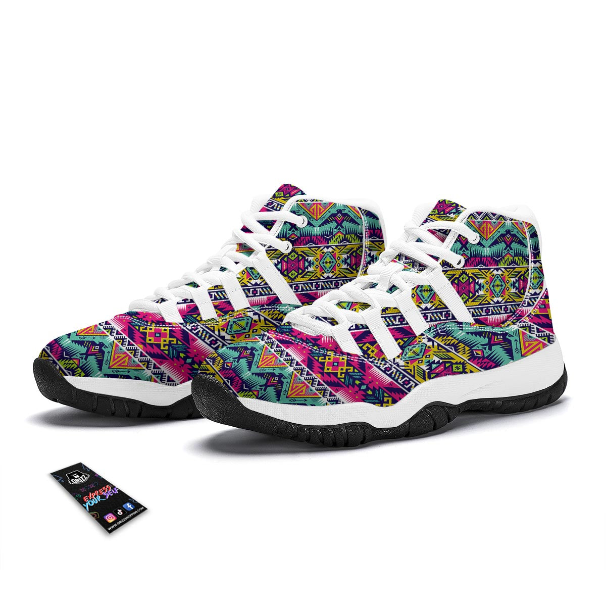 Hippie Tribal Aztec Print Pattern White Bball Shoes-grizzshop