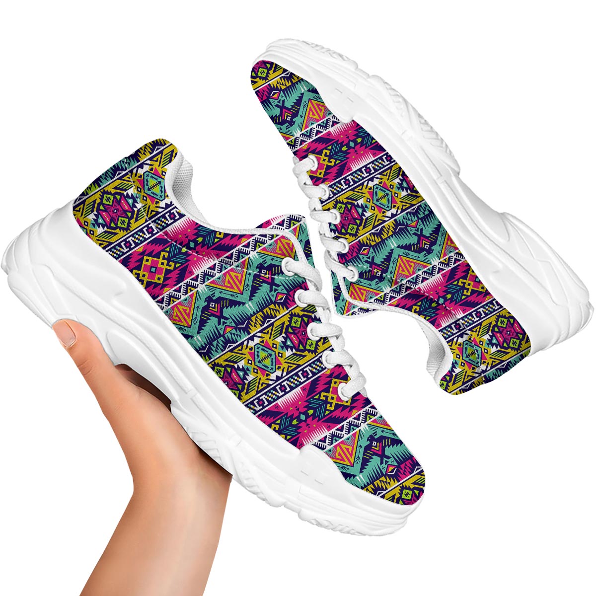 Hippie Tribal Aztec Print Pattern White Chunky Shoes-grizzshop