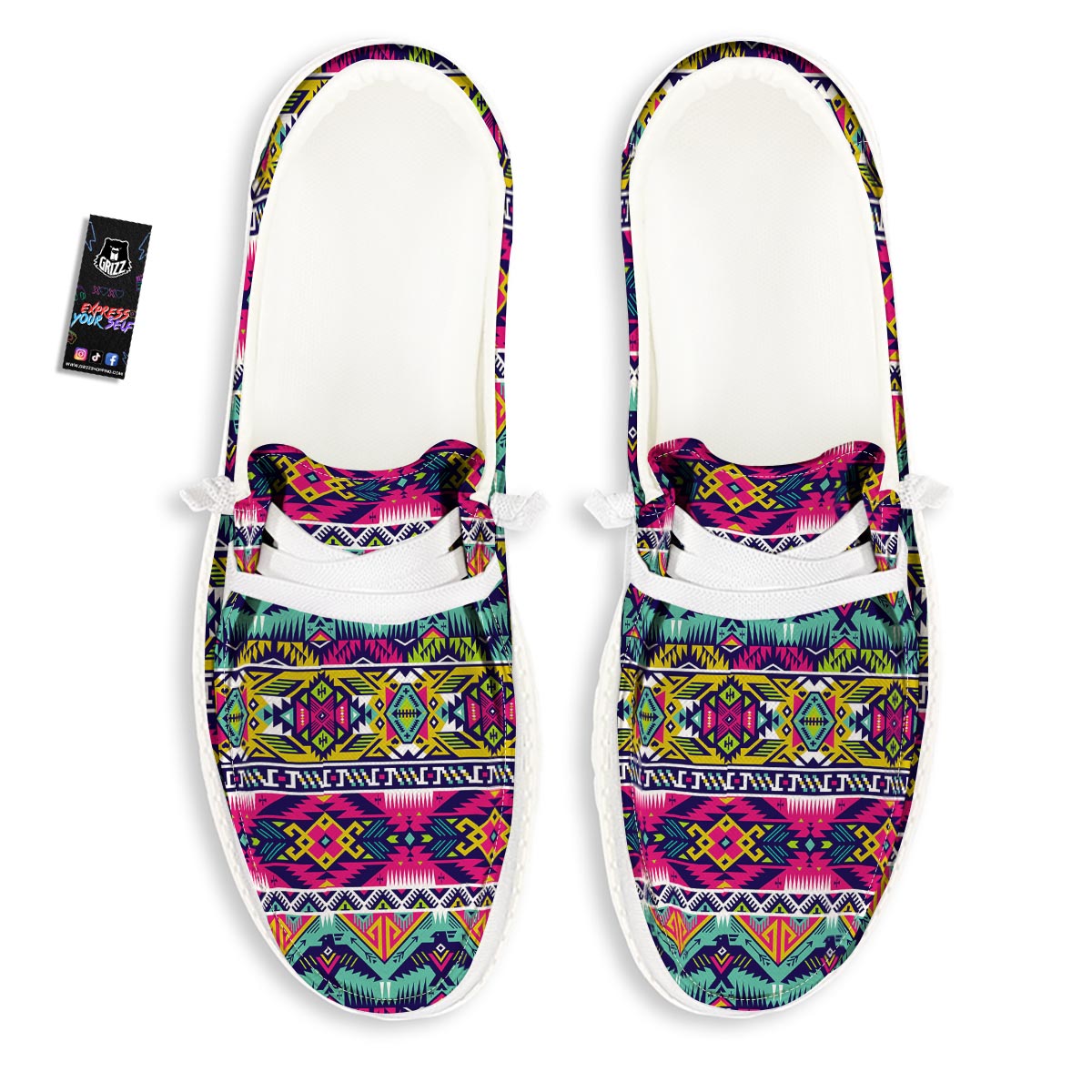 Hippie Tribal Aztec Print Pattern White Loafers-grizzshop