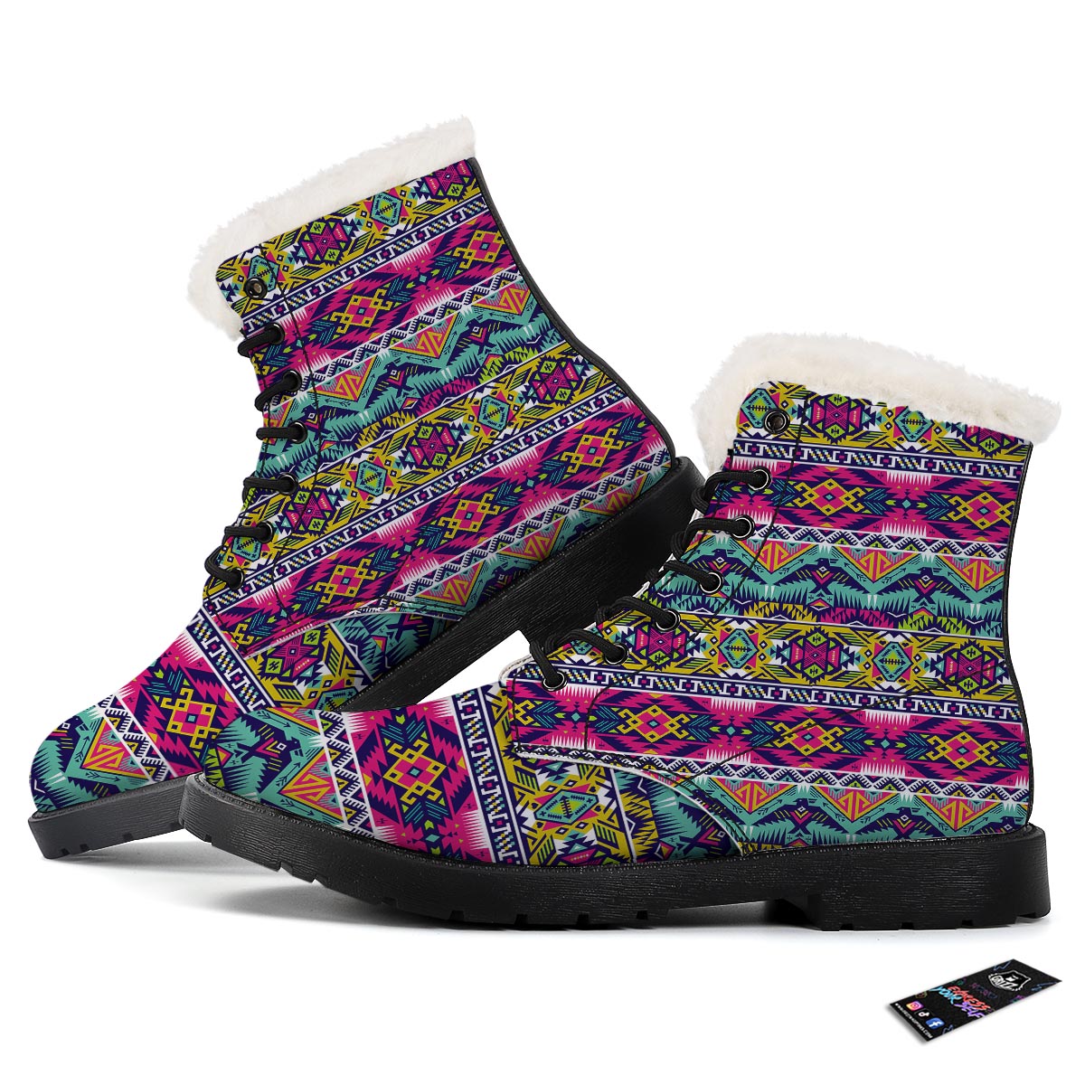 Hippie Tribal Aztec Print Pattern Winter Boots-grizzshop