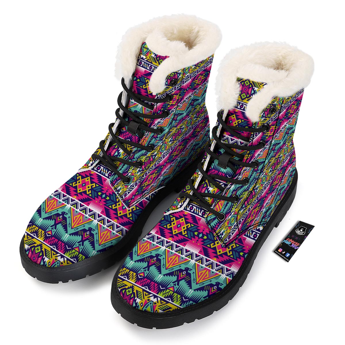 Hippie Tribal Aztec Print Pattern Winter Boots-grizzshop