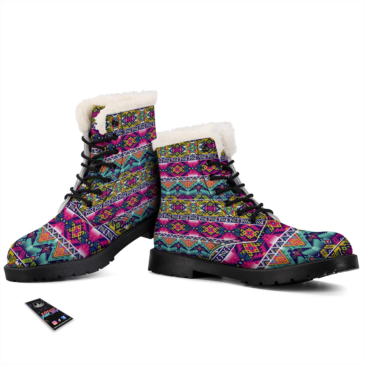 Hippie Tribal Aztec Print Pattern Winter Boots-grizzshop