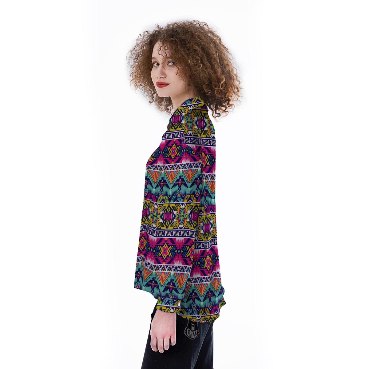 Hippie Tribal Aztec Print Pattern Women's Long Sleeve Shirts-grizzshop