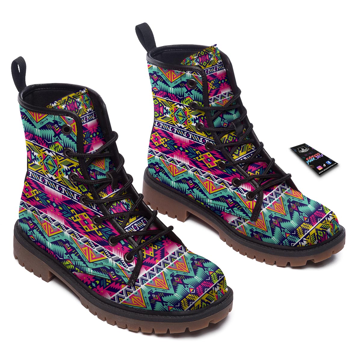 Hippie Tribal Aztec Print Pattern Work Boots-grizzshop