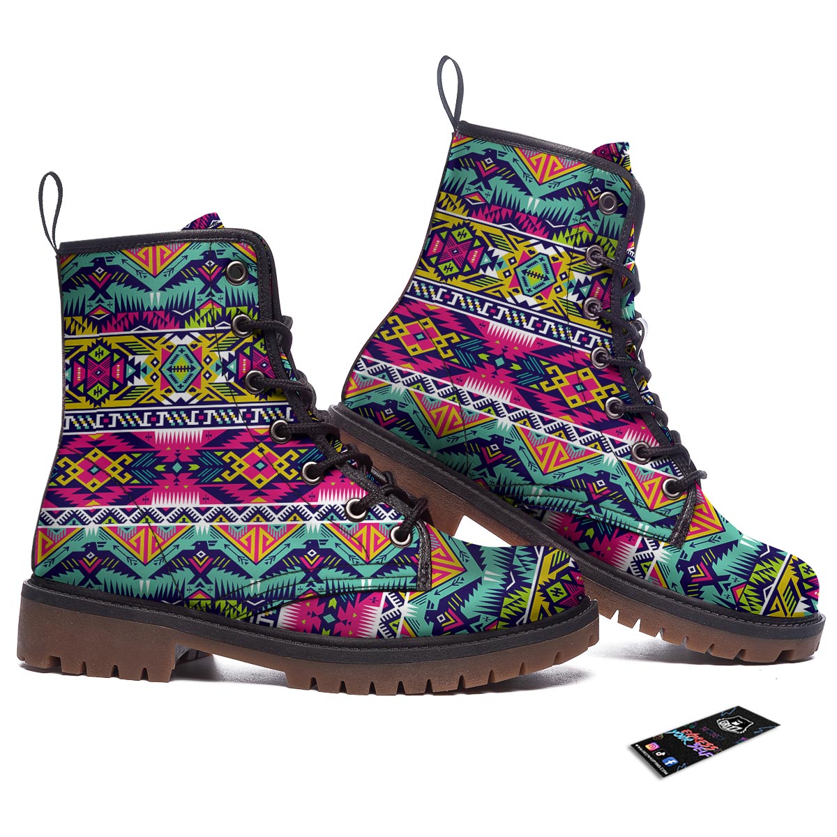 Hippie Tribal Aztec Print Pattern Work Boots-grizzshop