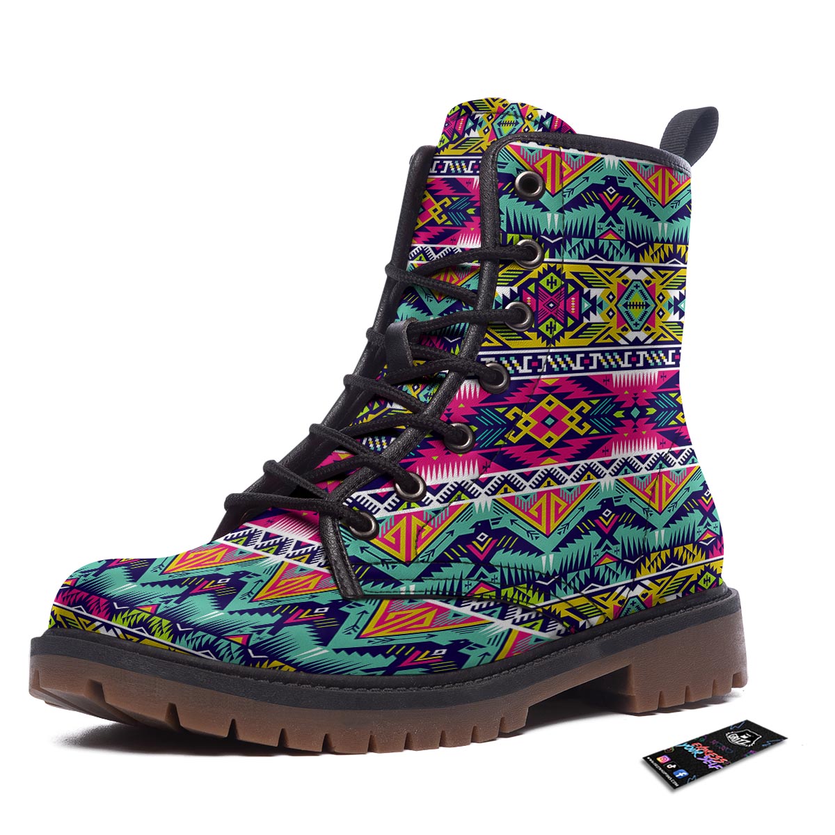 Hippie Tribal Aztec Print Pattern Work Boots-grizzshop