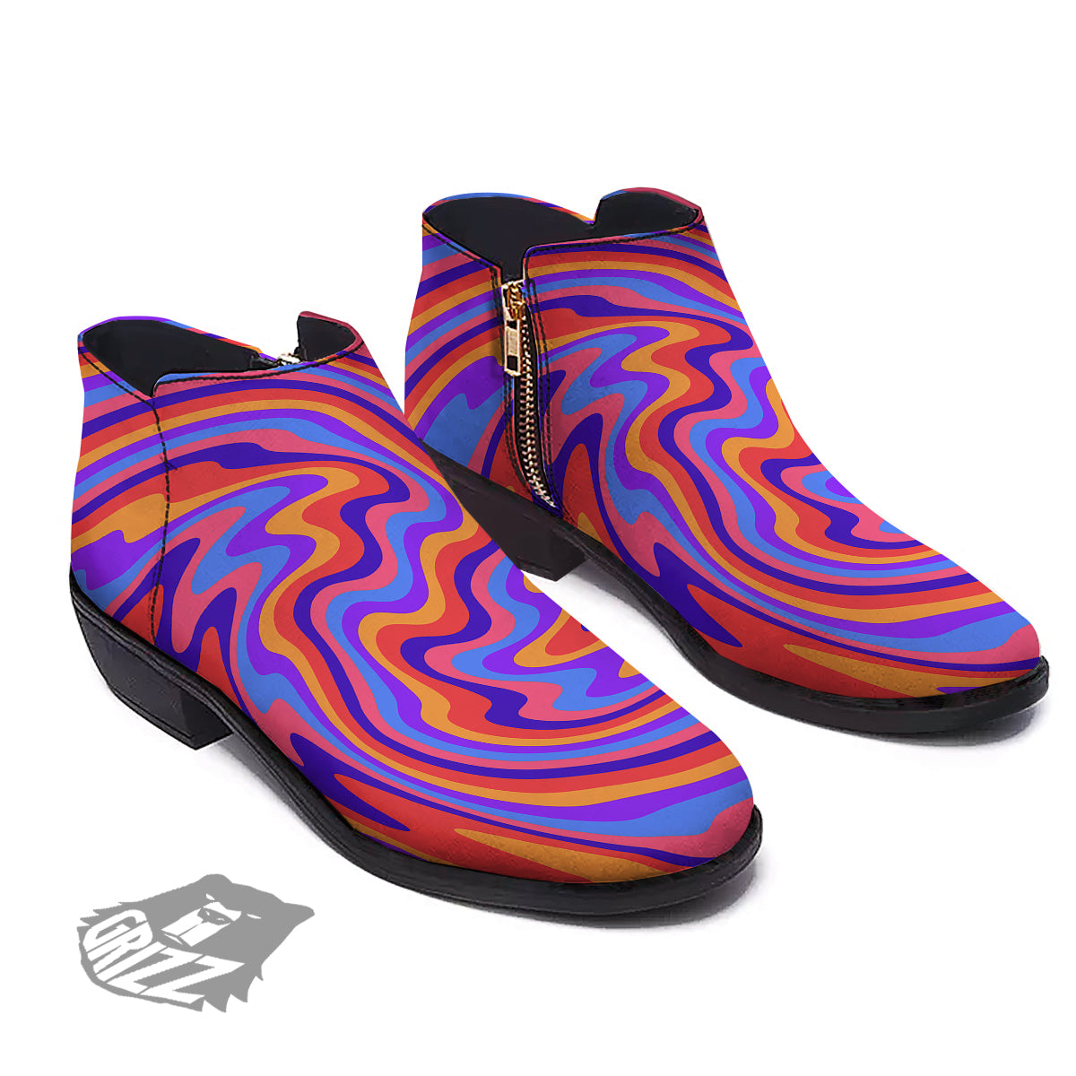 Hippie Trippy Acid Color Print Pattern Ankle Boots-grizzshop