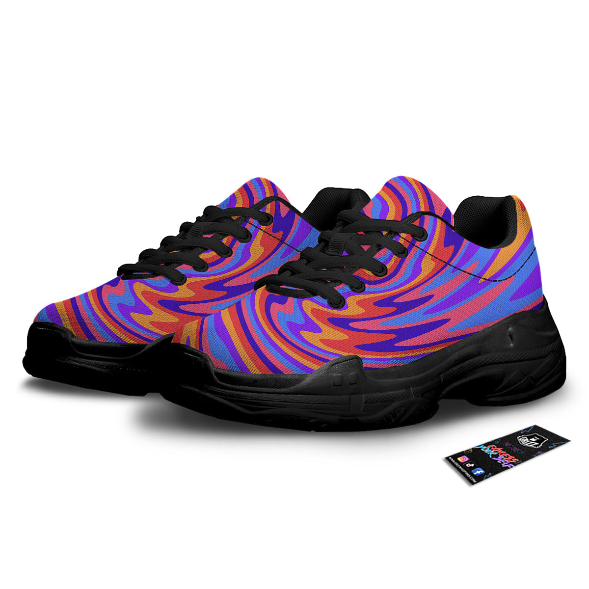 Hippie Trippy Acid Color Print Pattern Black Chunky Shoes-grizzshop