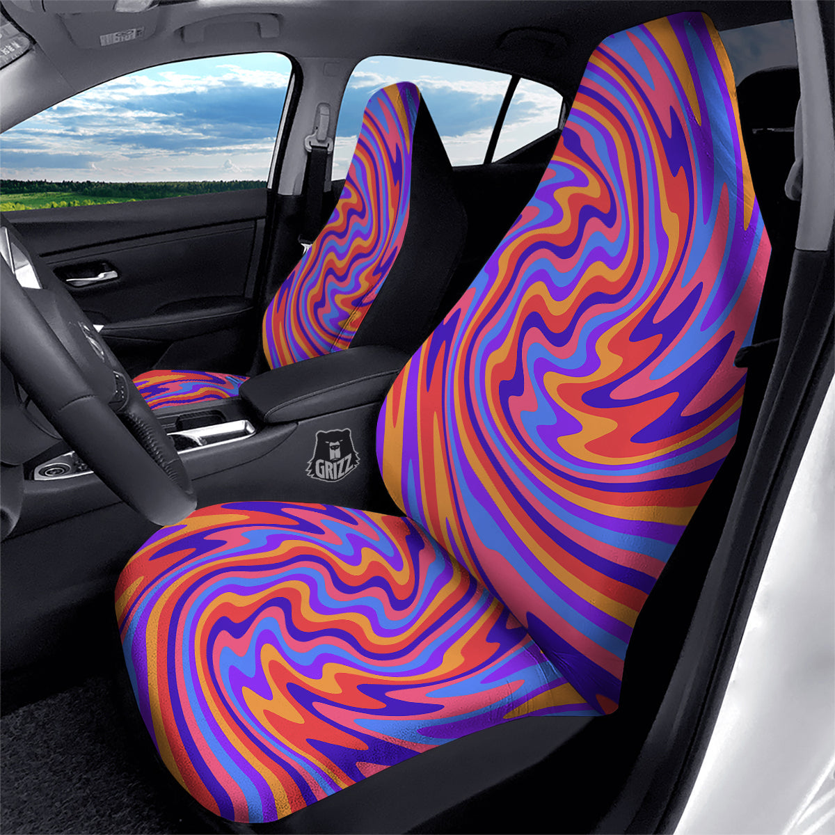 Hippie Trippy Acid Color Print Pattern Car Seat Covers-grizzshop