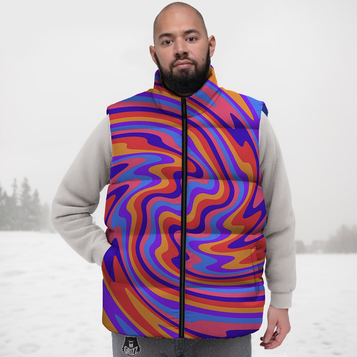 Hippie Trippy Acid Color Print Pattern Down Vest