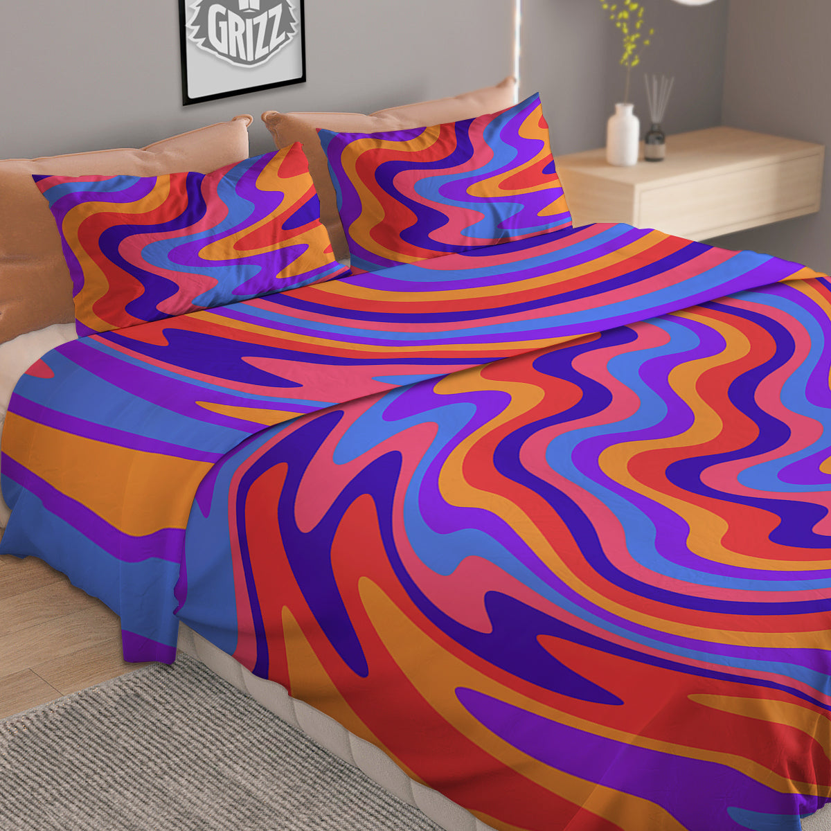 Hippie Trippy Acid Color Print Pattern Duvet Cover Bedding Set